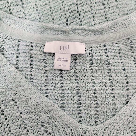 J. Jill Women's Textured Blue 3/4 Sleeve Open-Stitch V Neck Sweater Sz L Petite - Picture 11 of 14